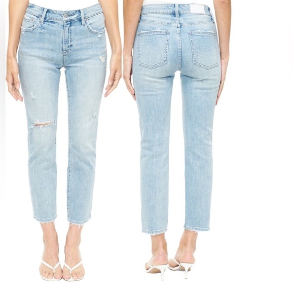 pistola Denim - PISTOLA High Rise Straight Leg Crop Distressed Light Wash Zip Fly Jeans 28” Blue
